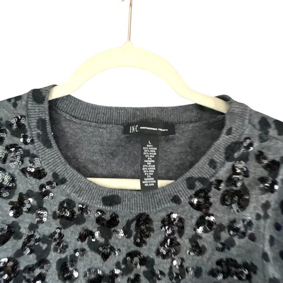 I.N.C International Concepts Sequin Leopard Print Sweater Grey Black L Artsy Dre - Picture 5 of 7